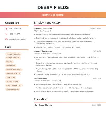 Internet Coordinator Resume