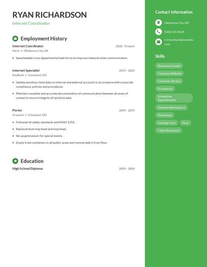 Internet Coordinator Resume