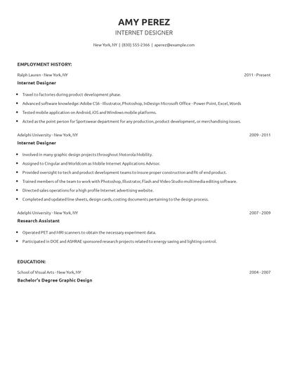 Internet Designer Resume