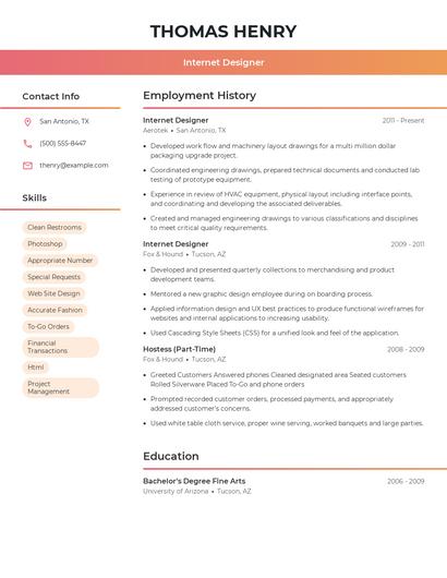 Internet Designer Resume