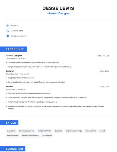 Internet Designer Resume
