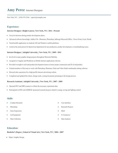 Internet Designer Resume