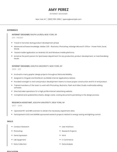 Internet Designer Resume