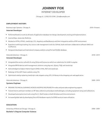 Internet Developer Resume