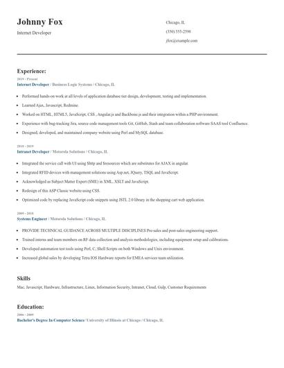 Internet Developer Resume
