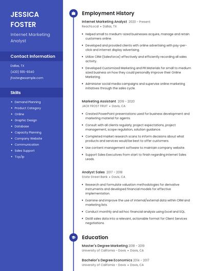 Internet Marketing Analyst Resume