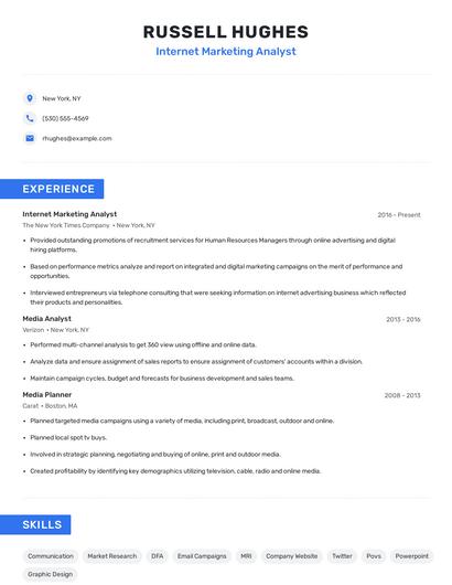 Internet Marketing Analyst Resume
