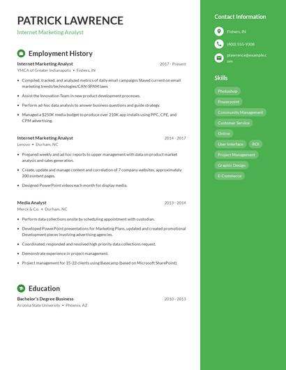 Internet Marketing Analyst Resume