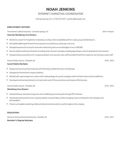 Internet Marketing Coordinator Resume