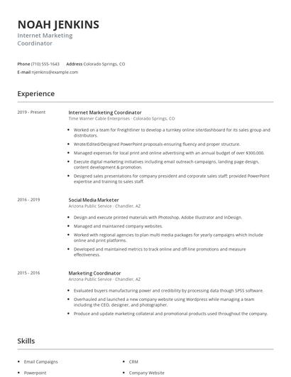 Internet Marketing Coordinator Resume