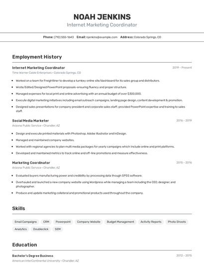 Internet Marketing Coordinator Resume