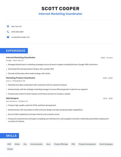 Internet Marketing Coordinator Resume