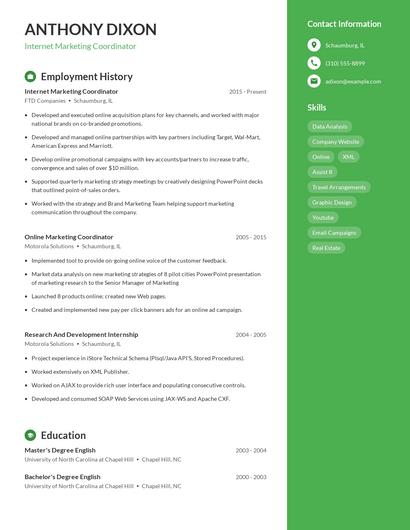 Internet Marketing Coordinator Resume