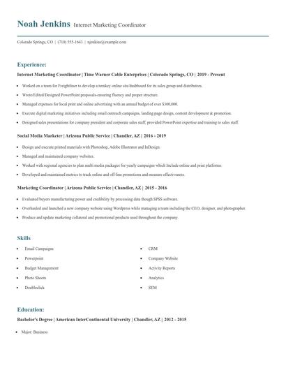 Internet Marketing Coordinator Resume