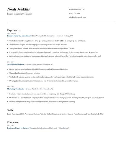 Internet Marketing Coordinator Resume