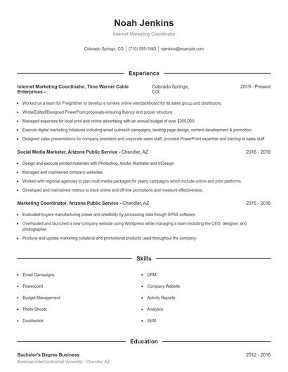 Internet Marketing Coordinator Resume