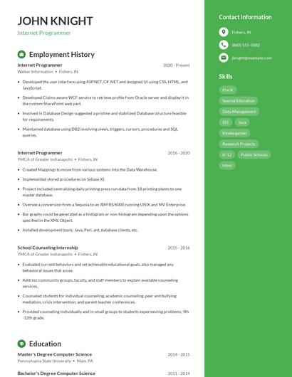 Internet Programmer Resume