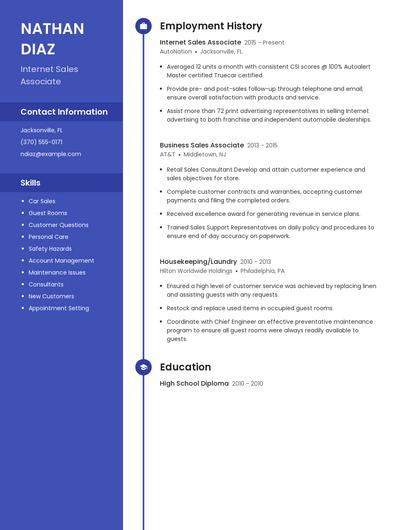 Internet Sales Associate Resume