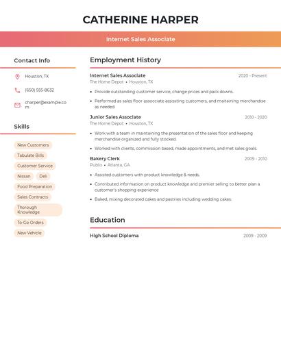 Internet Sales Associate Resume