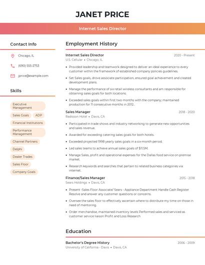 Internet Sales Director Resume