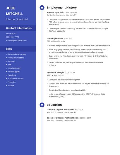 Internet Specialist Resume