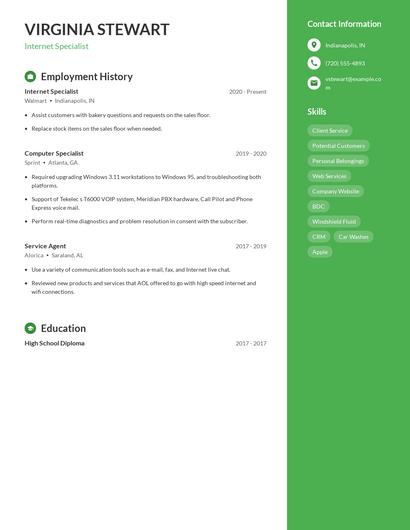 Internet Specialist Resume