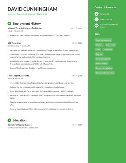 Internet Technical Support Technician Resume