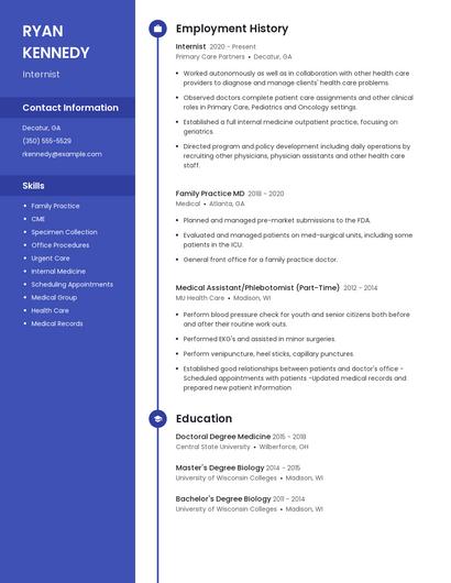 Internist Resume