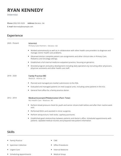 Internist Resume