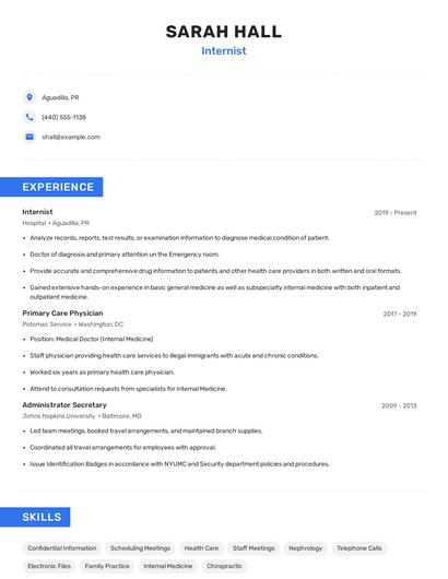 Internist Resume