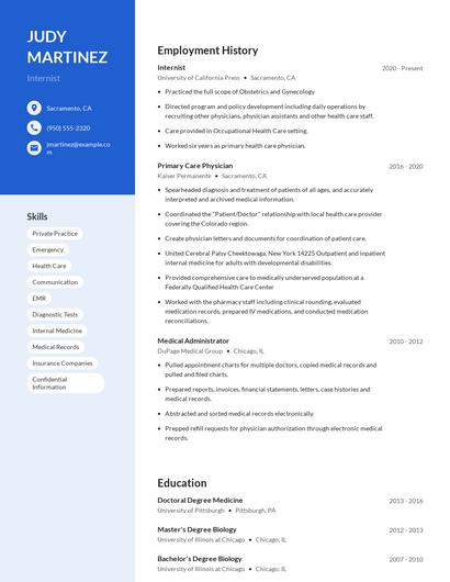 Internist Resume