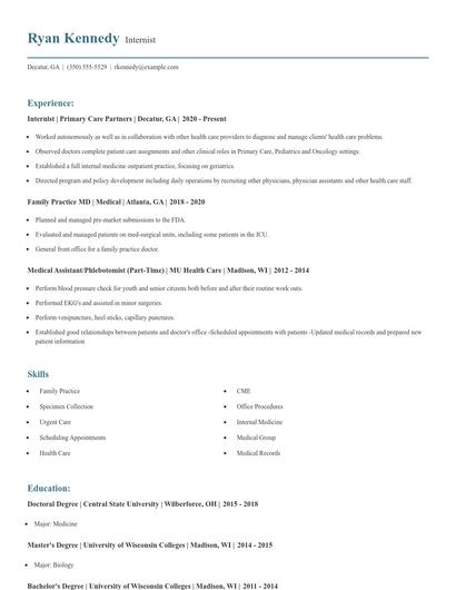 Internist Resume