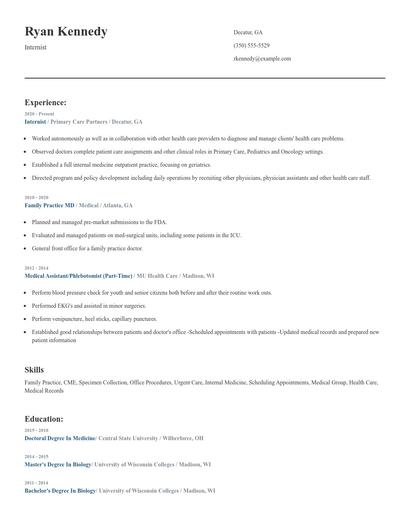 Internist Resume