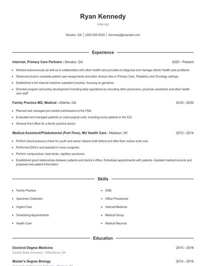 Internist Resume