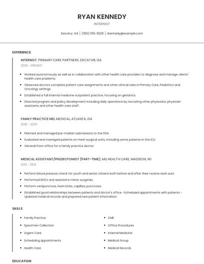 Internist Resume