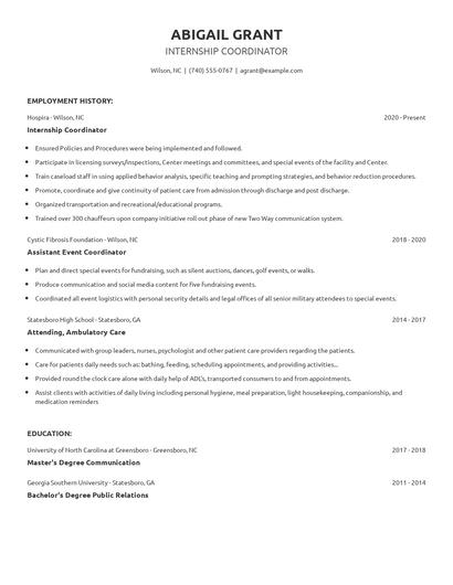 Internship Coordinator Resume