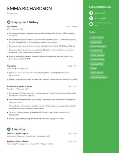 Interpreter Resume