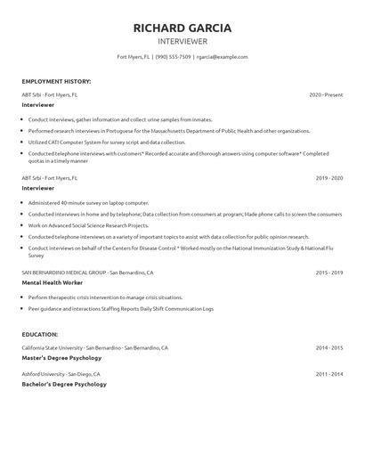 Interviewer Resume