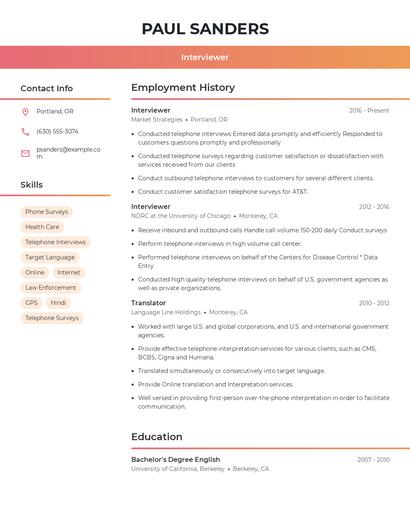 Interviewer Resume