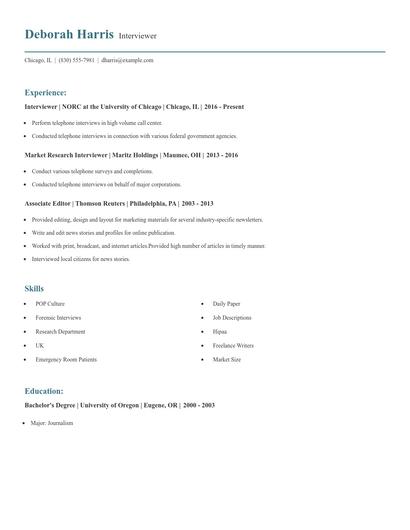 Interviewer Resume