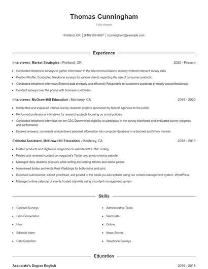 Interviewer Resume