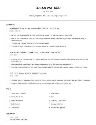 Interviewer Resume