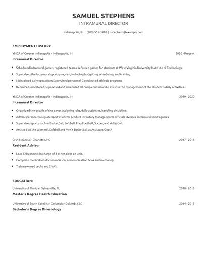 Intramural Director Resume