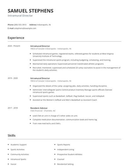 Intramural Director Resume