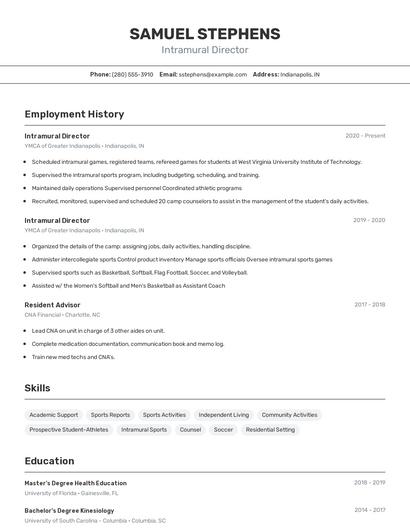 Intramural Director Resume