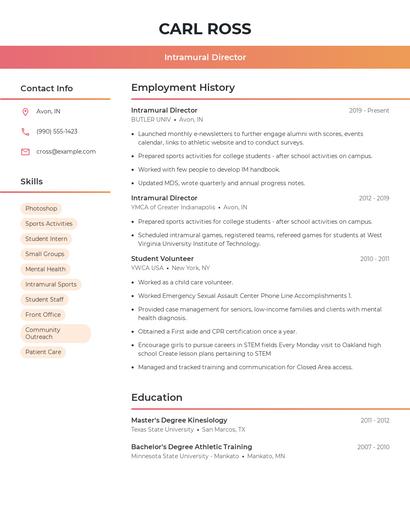 Intramural Director Resume