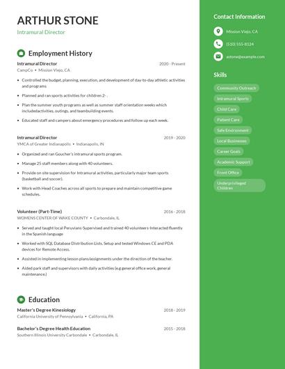 Intramural Director Resume