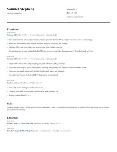 Intramural Director Resume