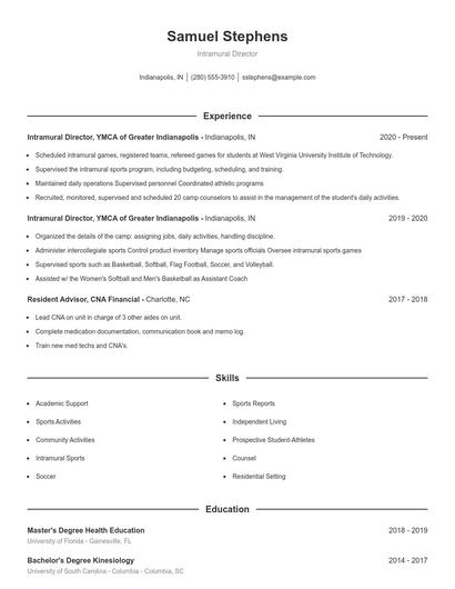 Intramural Director Resume