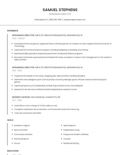 Intramural Director Resume